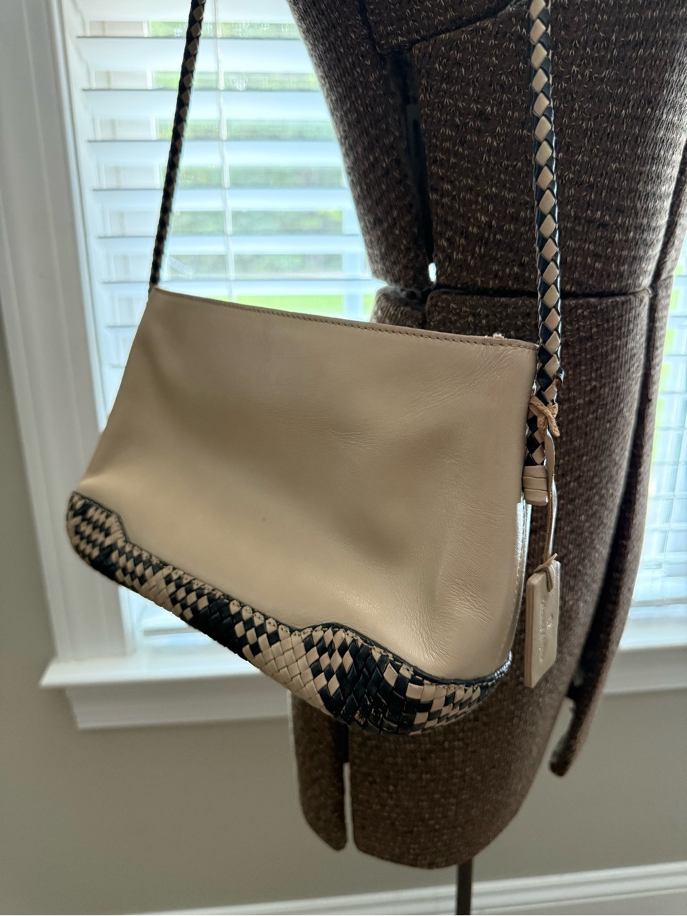 Etienne Aigner Beige Leather Shoulder Bag with Braided Trim